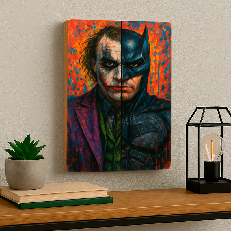 Quadro Decorativo Cultura Pop Meio Batman, Meio Coringa (Filme: Batman - O Cavaleiro das Trevas)