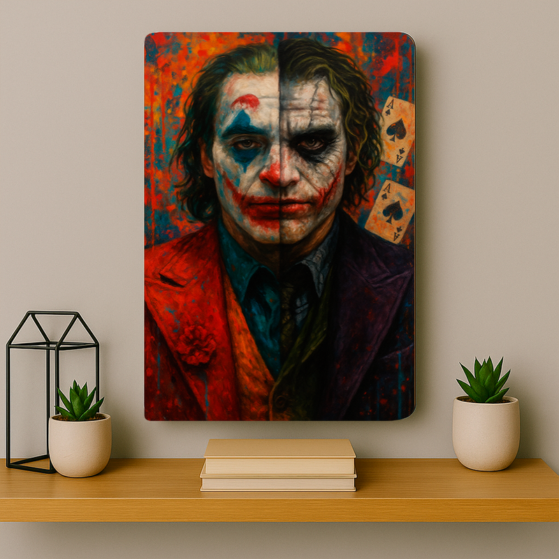 Quadro Decorativo Cultura Pop Coringa Meio a Meio Heath Ledger + Joaquin Phoenix