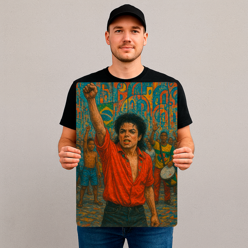 Quadro Decorativo Cultura Pop Michael no Pelourinho (Música - They Don’t Care About Us)