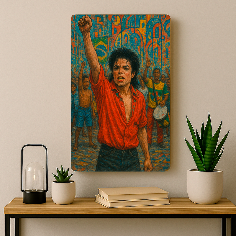 Quadro Decorativo Cultura Pop Michael no Pelourinho (Música - They Don’t Care About Us)